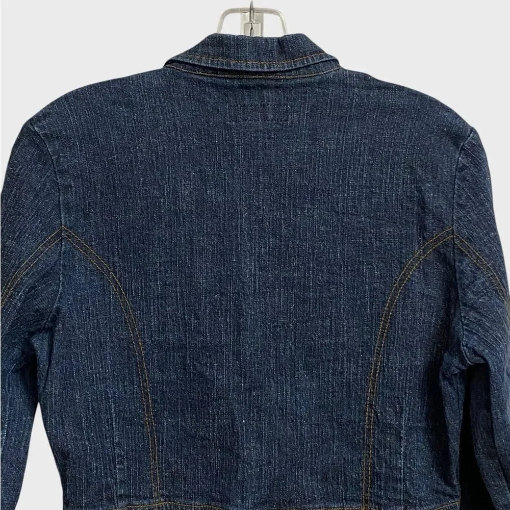 Tulle Women's Three-Button Denim Jacket Sz L Fitted Pockets Retro Chic Coquette